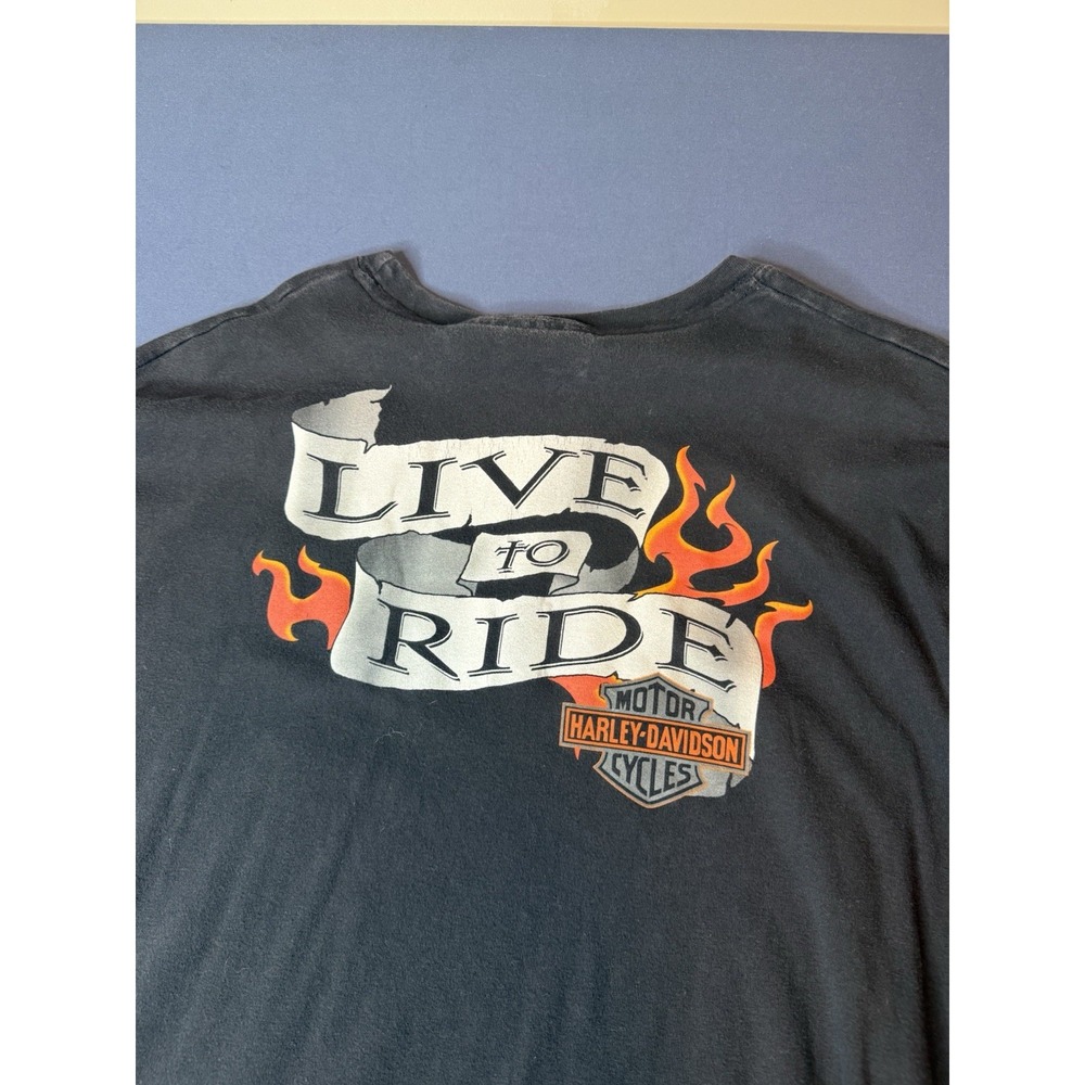 Vintage Y2K Harley-Davidson Live to Ride Long Sleeve Shirt Men's 2XL USA Flames - Picture 5 of 5
